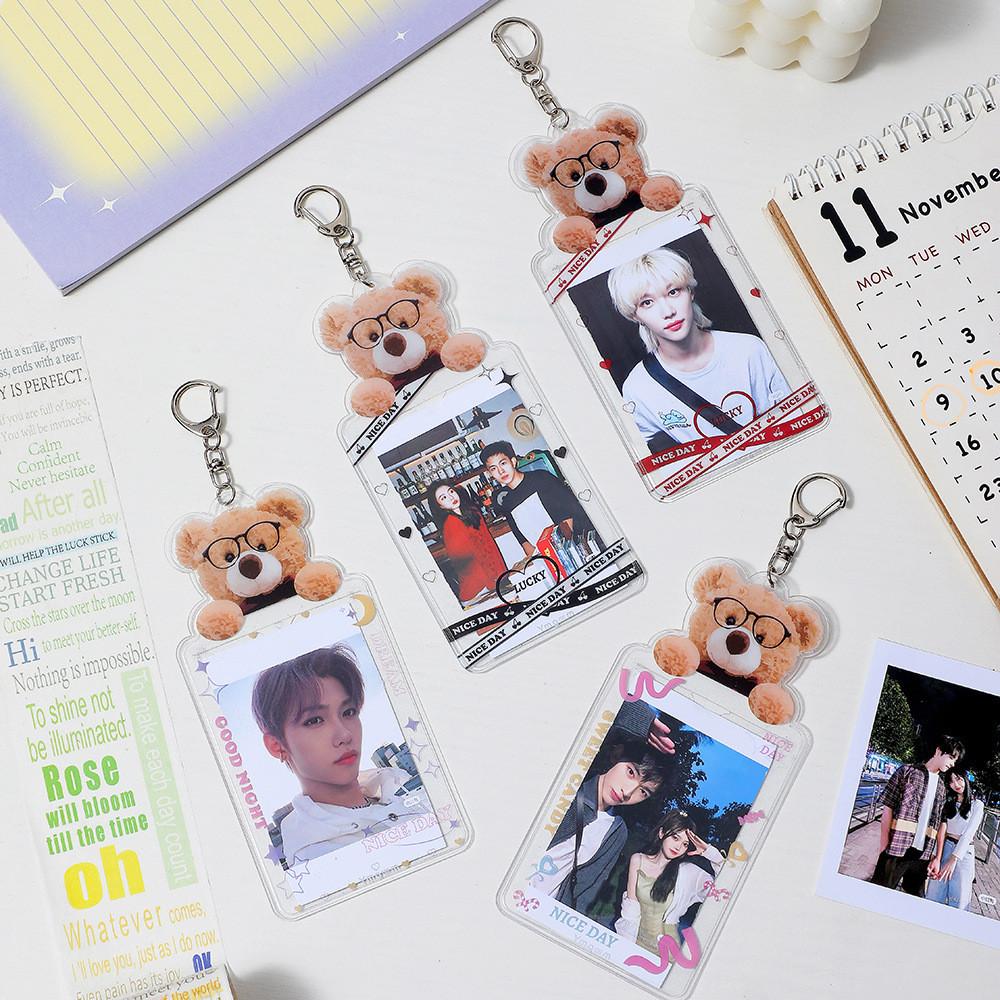 Cartoon Bear Key Chain Photo Display Card Bus Card Protective Students Sleeve