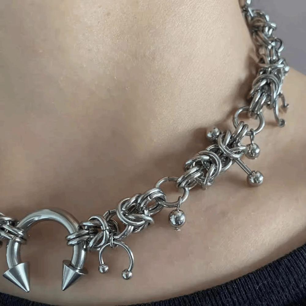 Stainless Steel Punk Choker Necklace Rivet Horseshoe Spiked Gothic Necklace  Gifts