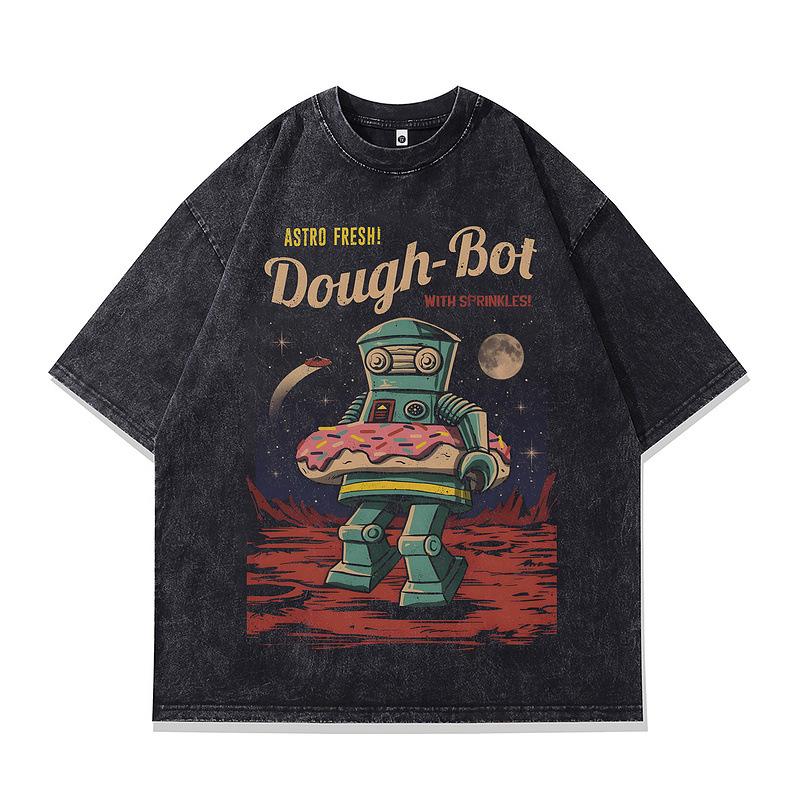 Amerikanisches Vintage Retro Halbarm-T-Shirt Herren Übergröße Gewaschen Alt Rundhals Kurzarm-T-Shirt Herren