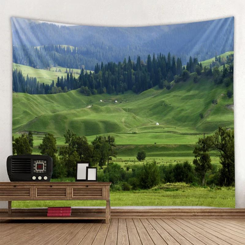 Grassland Forest Eye Protection Tapestry Green Landscape  Bohemian Style Home  Aesthetic  Design