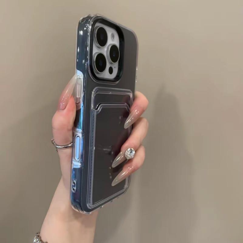 NEW 2 in1  TPU+PC Card Bag Candy Color Phone Case For iPhone 16 15 Pro Max 12 13 14 11 Protective Cover Funda Coque