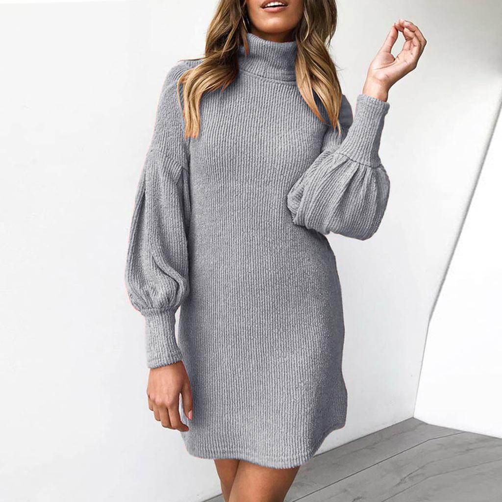 Womens Turtleneck Sweater Dress Ladies Long Sleeve Jumper  Dresses