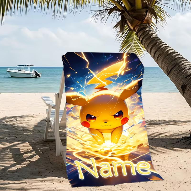 Customizable personalized beach towels Pokémon Pikachu themed designs.Suitable for the beach, yoga, sports;ideal as beach accessories