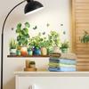 Painted Green Plant Potted Plants and Butterfly Stickers for Wall Decoration and Beautification In Dining Rooms, Bathrooms and Homes