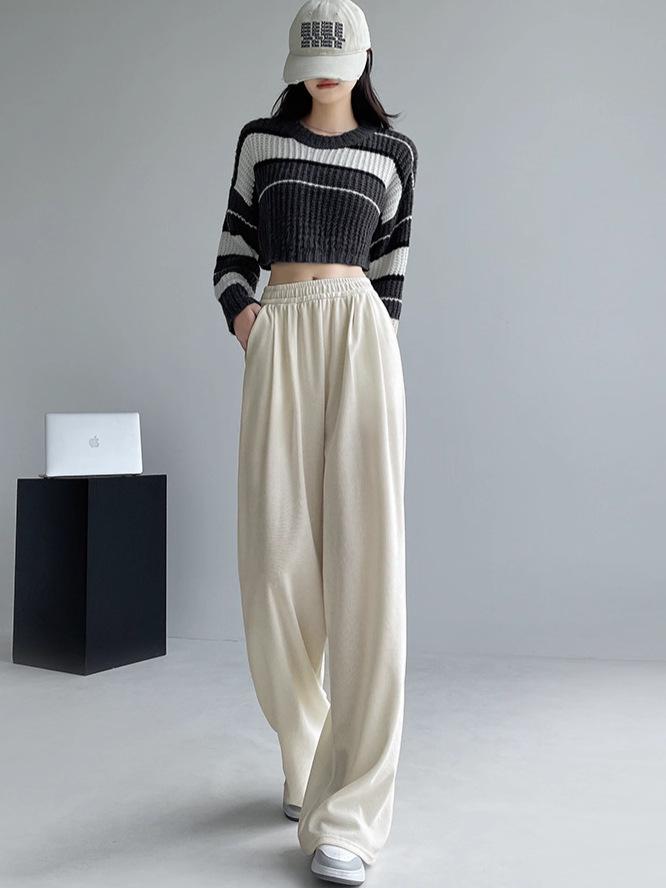 Damskie Luźne Spodnie Casualowe z Szerokimi Nogawkami na Wiosnę i Jesień 2025