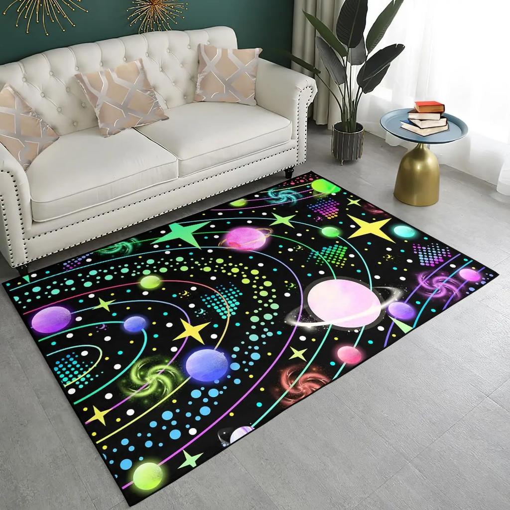 Cartoon Outer Space Astronaut Carpet Universe Galaxy Area Rug For Bedroom Living Room Decor Planet Doormat Starry Sky Floor Mat