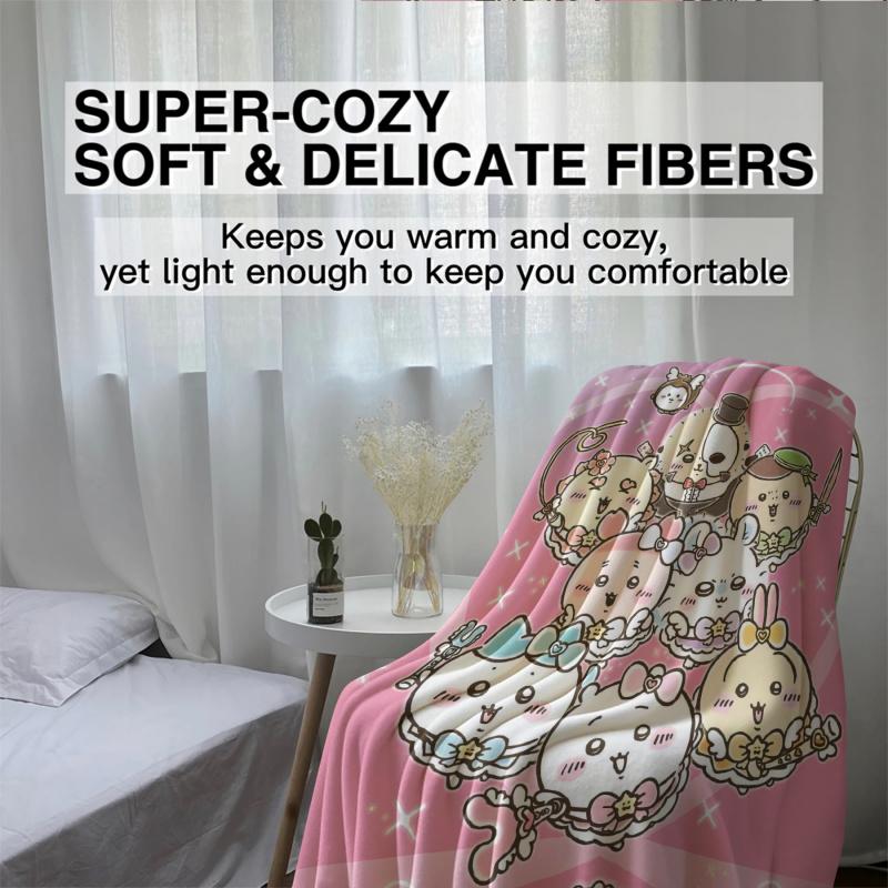 Chiikawa Printed Blanket Soft Fluffy Flannel Throw Blanket Home Leisure Warm Blanket for Sofa Office Camping Travel Child Gift