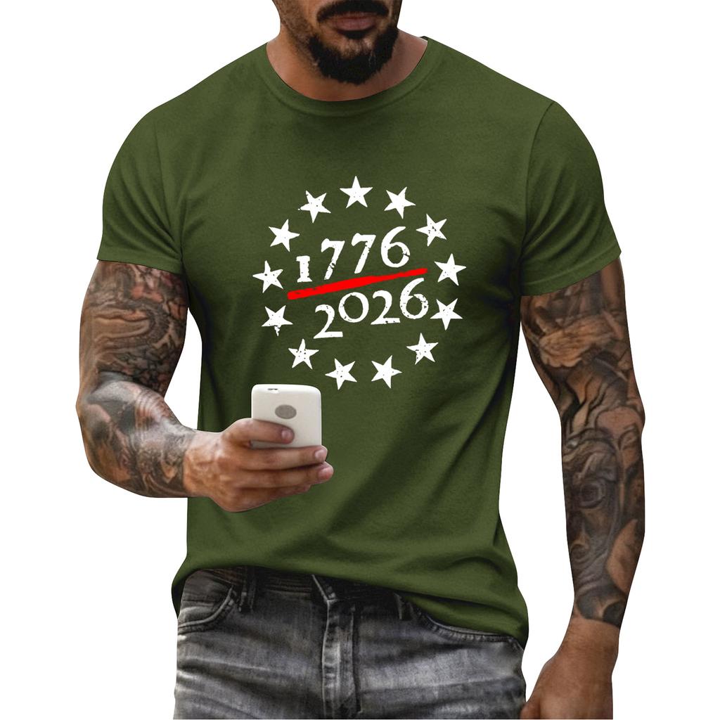Men's Holiday Print Round Neck Short Sleeve Top Casual Sports Top