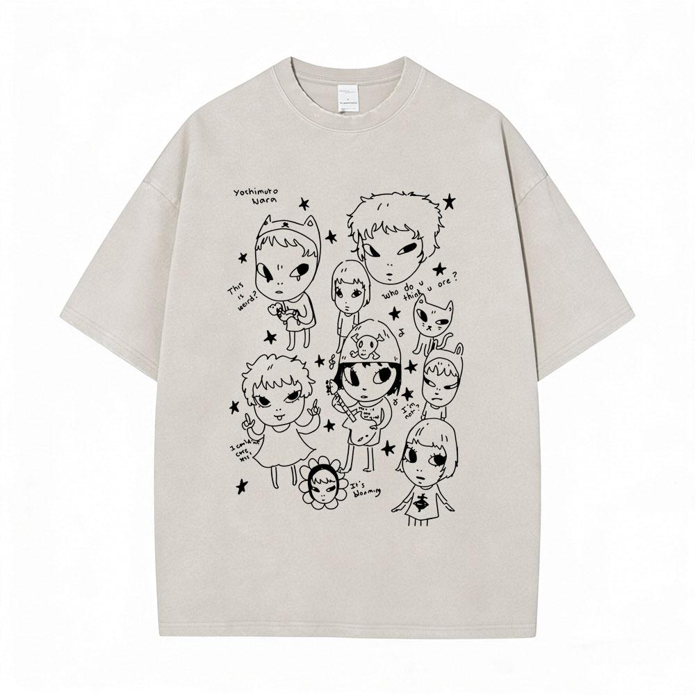 Hot Sale Yoshitomo Nara Vintage Washed Tshirt Men Women Casual Funny T Shirt Male Cotton Oversized Short Sleeve Tops Streetwear