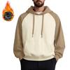 Unisex Casual Drawstring Hoodies Colorblock Raglan Sleeve Fleece Sweatshirts