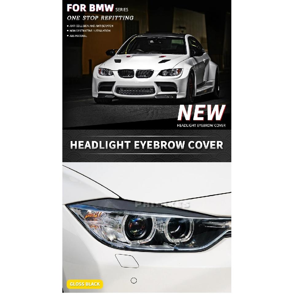 Gloss Black ABS Headlight Eyebrow Eyelid Cover Trim Stickers For BMW F30 F32 F33 F34 F35 F31 318i 320i 2013-2019