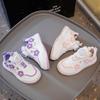2026 Spring Floral Girls' Skate Shoes with Rotating Button - Fashionable White Sports Sneakers