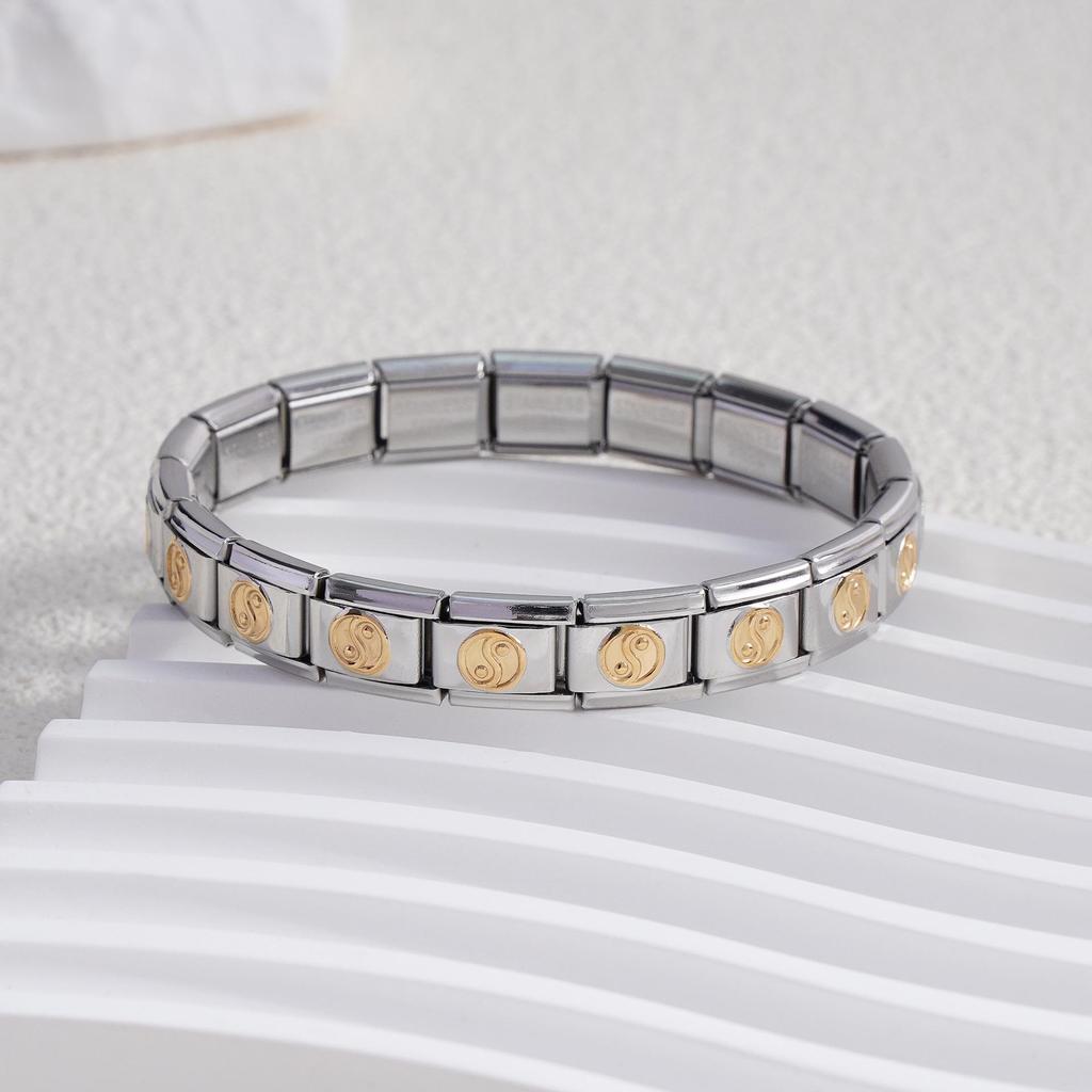 Italian Stainless Steel Love Heart & Star Modular Bracelet - Detachable Elastic Watch Band, European & American Fashion.