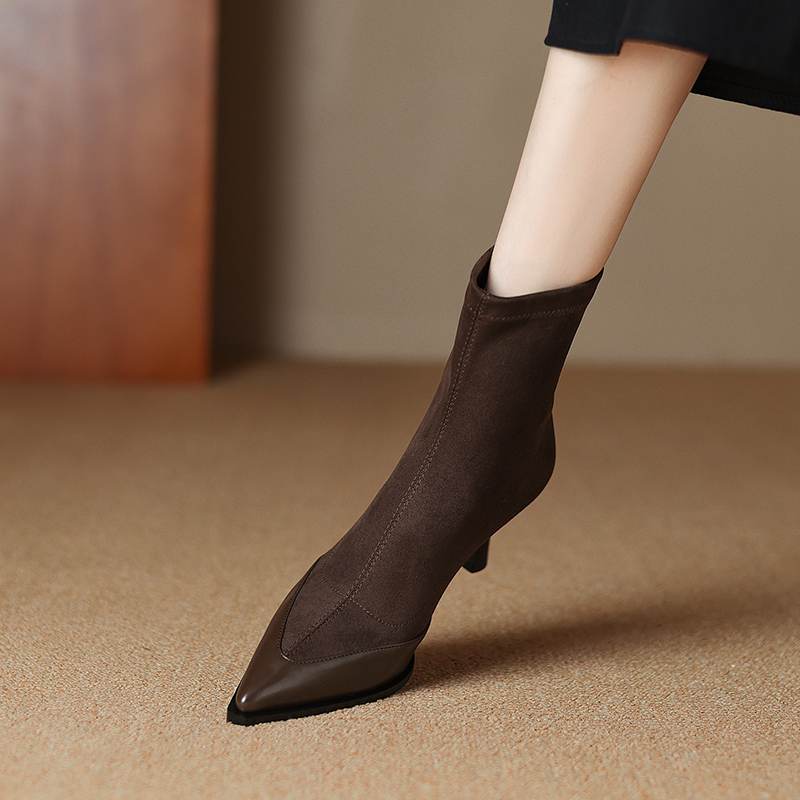 Krazing Pot Flock Autumn Winter Shoes Stiletto Thin High Heels Big Size 40 Modern Boots Pointed Toe Keep Warm Zip Ankle Boots