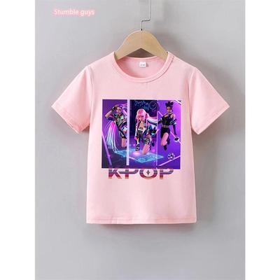 Summer Casual Kids Kpop T-Shirt Cute Anime Print Short Sleeve Anime Clothes Soft Cartton Tee Tops For Girls Daily Outdoor Wear