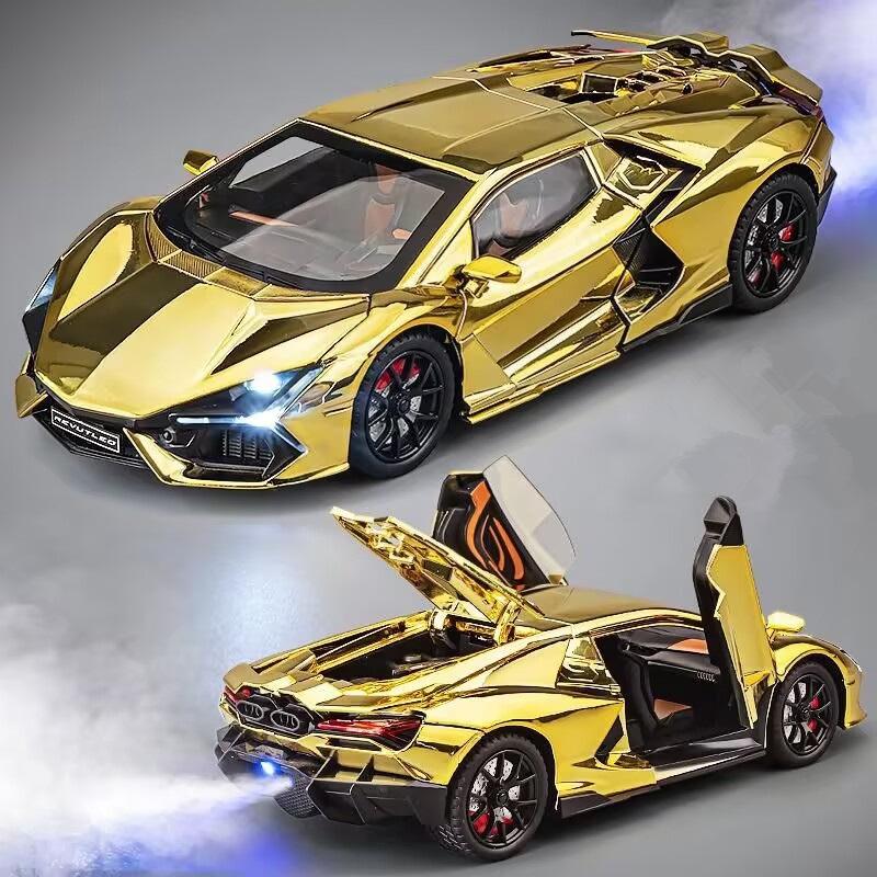 1/24 Lamborghini Revuelto Alloy Sports Car Model Diecast Metal Racing Electroplating Vehicles Car Model Sound Light with Spray Kids Toy Gift