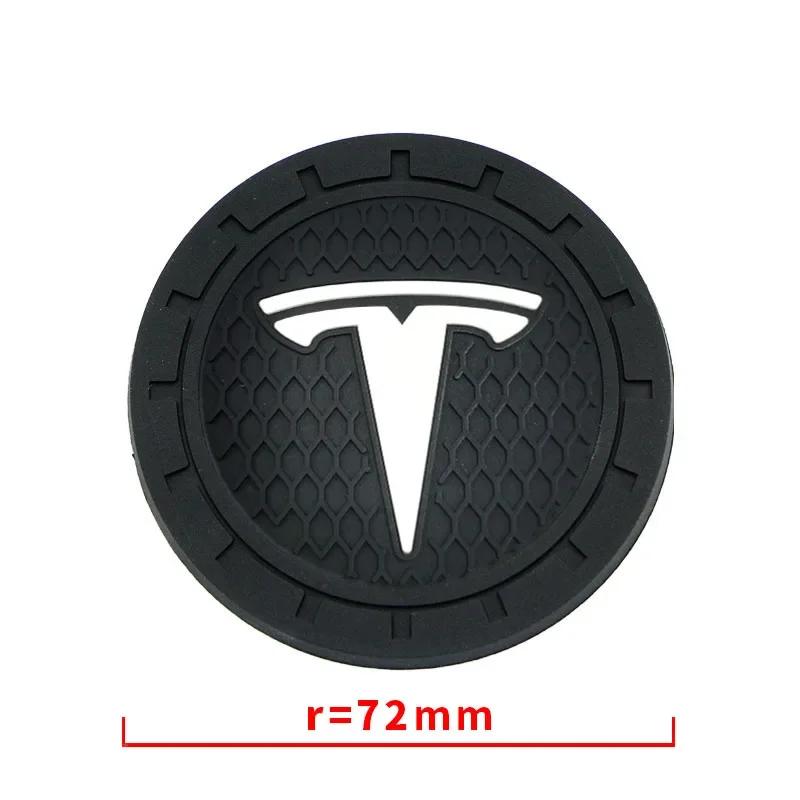 Car Sticker 2025 New Tesla 2pcs PVC Non-slip Car Water Cup Pad Holder Coaster for Tesla Logo Model 3 Model Y Model X SpaceX Auto