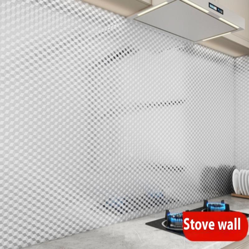 Kitchen Wallpaper Stickers Self Adhesive Aluminum Foil Oil Proof Waterproof Stickers For Countertop Drawer Cabinets Shelf Line