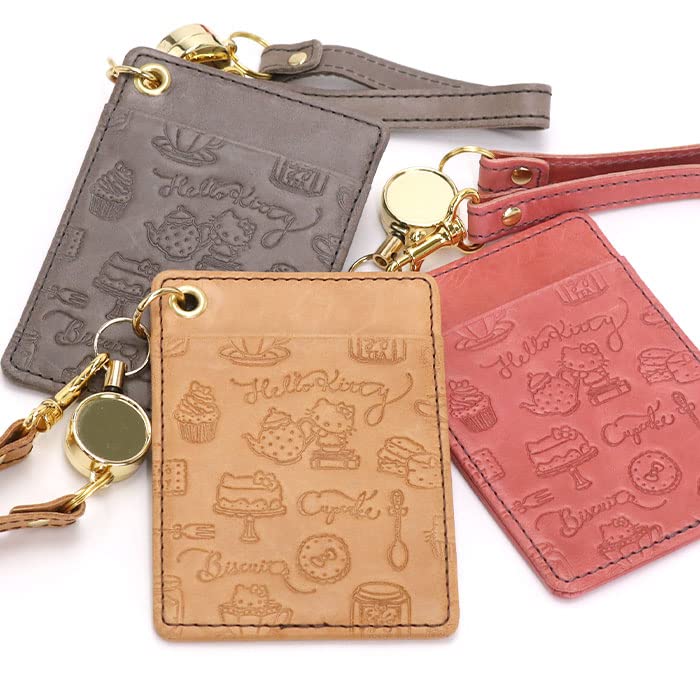 Hello Kitty Echtleder-Passhülle mit Rollengurt, Pendler-Etui, IC-Kartenetui, Rindsleder, HELLO KITTY Fresh Kitty Fresh Beige [Sanrio] Damen (Hallo