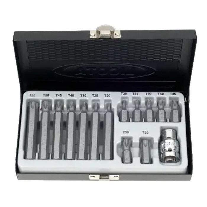 Coffret Embouts hexagonal, Acier S2, 3/8 Pouce, T20-T55, avec Porte-Embouts