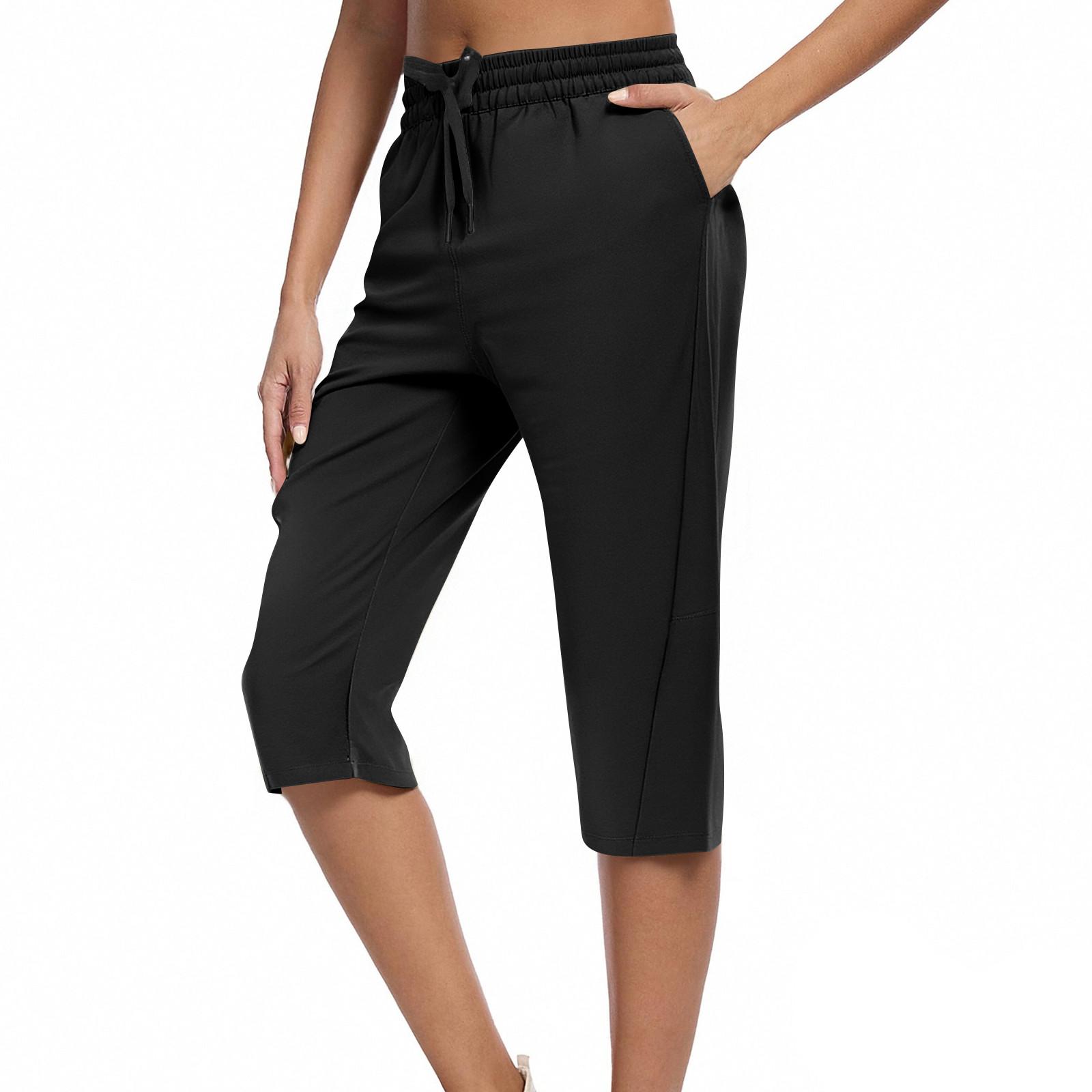 

Женские брюки-капри карго с 4 карманами, легкие, быстросохнущие, для активного отдыха, путешествий, повседневной носки, удобные летние штаны L чёрный