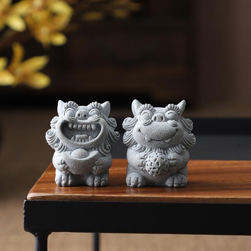 1Pair Lucky Auspicious Stone Lion Potted Plant Fish Tank Micro Landscape Decoration Desktop Tea Pet Ornament Decoration