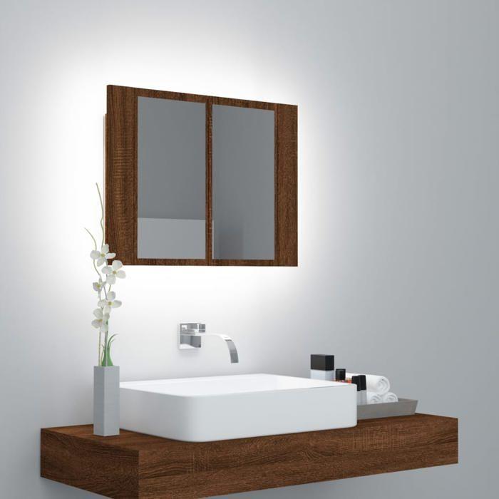 VidaXL LED Mirror Cabinet Brown Oak 60x12x45 Cm Engineered Wood, Bathroom Mirror Cabinet, Mirror Cabinet 822843