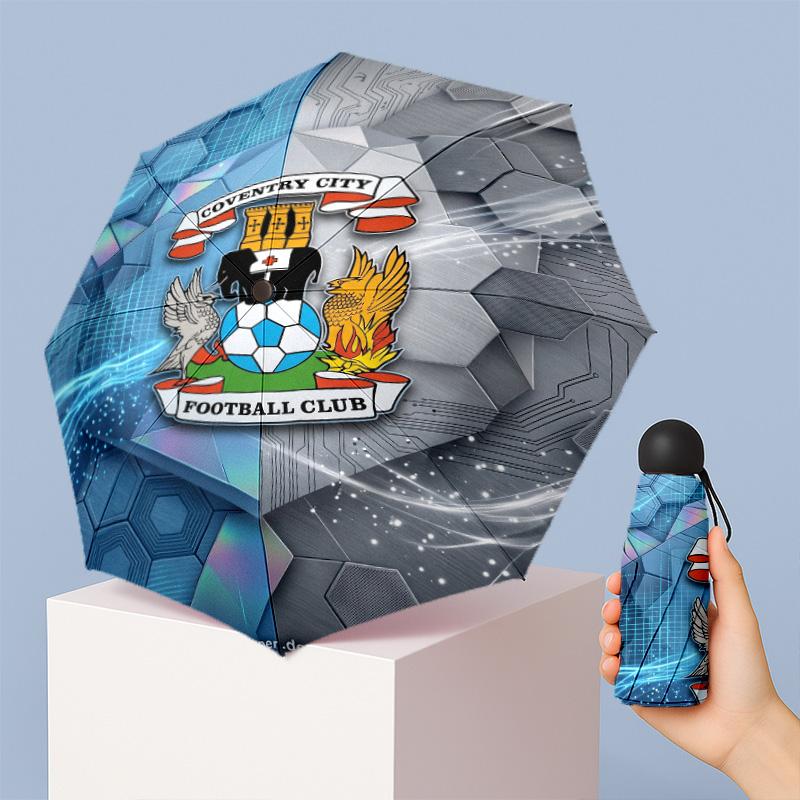 Ombrello Pieghevole Compatto Coventry City Football Pattern Stampato Mini 5 Pieghe 8 Stecche Antivento Impermeabile Leggero Portatile
