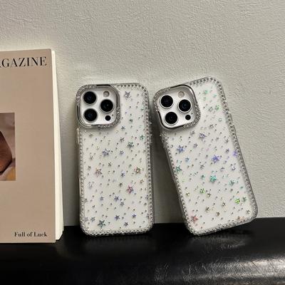 Custodia di Lusso con Glitter a Stella di Diamante per iPhone 15 11 12 13 14 16 Pro Max 16 Plus Bling Trasparente Antiurto Copertura Morbida in TPU