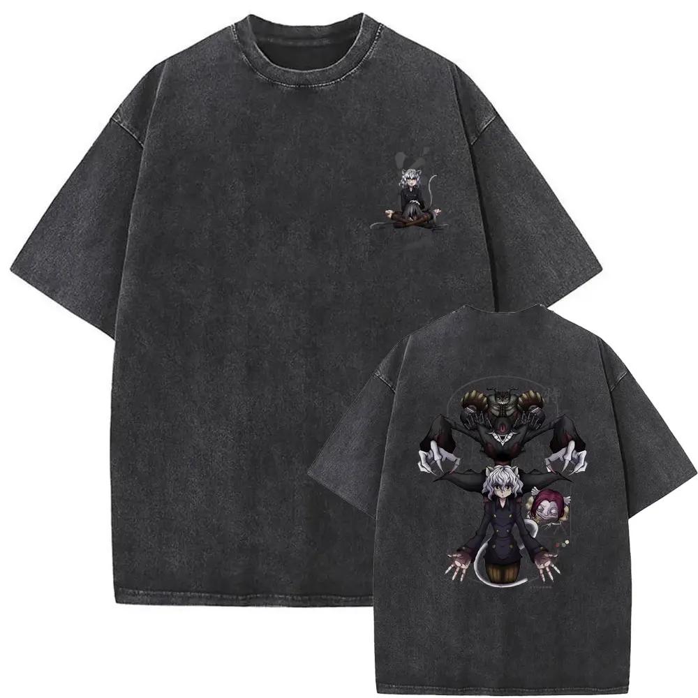 Vintage Washed Anime Hunter X Hunter Nephelpito Graphic T-shirt Men Women Manga Cotton T Shirts Men s Loose Oversized T-shirts S разноцветный