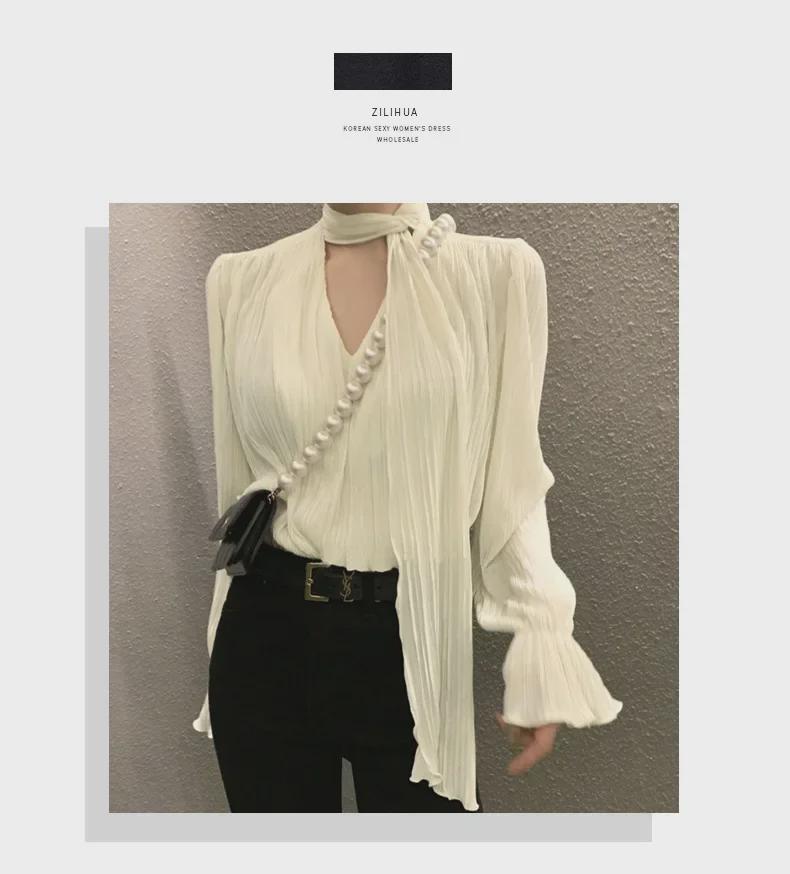 New V-Neck Trumpet Sleeve Loose Fit Casual Long-Sleeve Women's Top