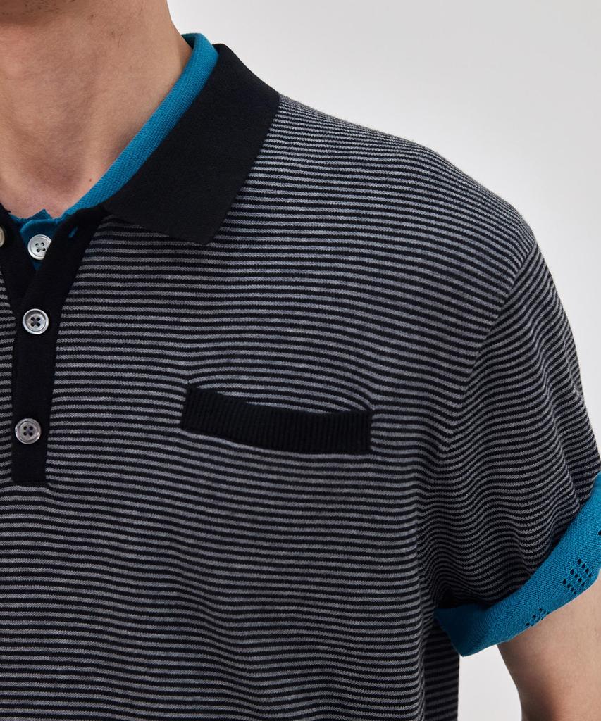 THEKNITCOMPANY Orea Striped Polo Shirt - Onyx Black