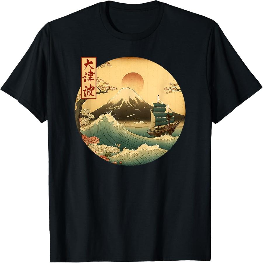 

Japanese old Ship and mountain Fuji Kanji Japan art T-Shirt XXXXXL чорний