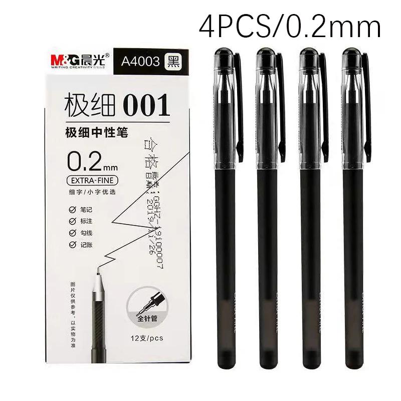 4 Pcs/lot 0.2mm Fine Gel Pens White Black Finance Needle Pens for Writing Office School Supplies 0.2 Thin Line Pen Stationery
