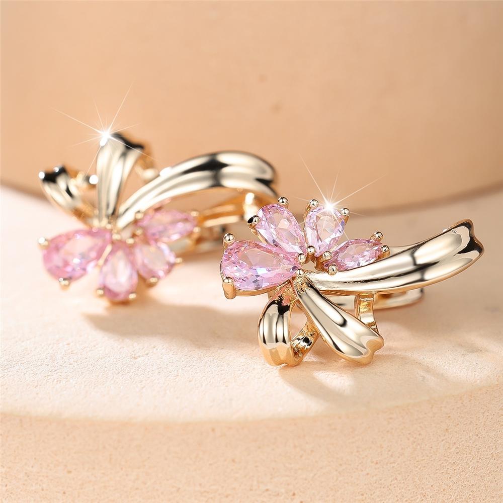 Elegant Female Big Water Drop Pink White Zircon Stone Skeleton Hoop Earrings Trendy Fashion Gold Color Wedding Jewelry For Women