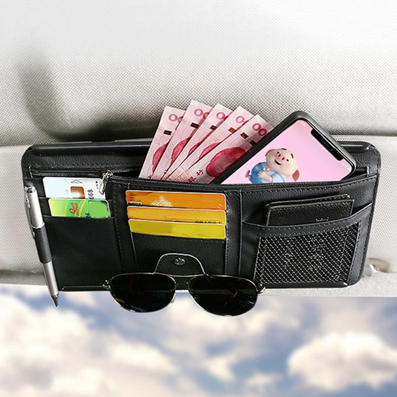 Portable Car Visor Organizer Sunshade Panel Pouch Wallet CD 1Pc Sun Holder Storage Leather