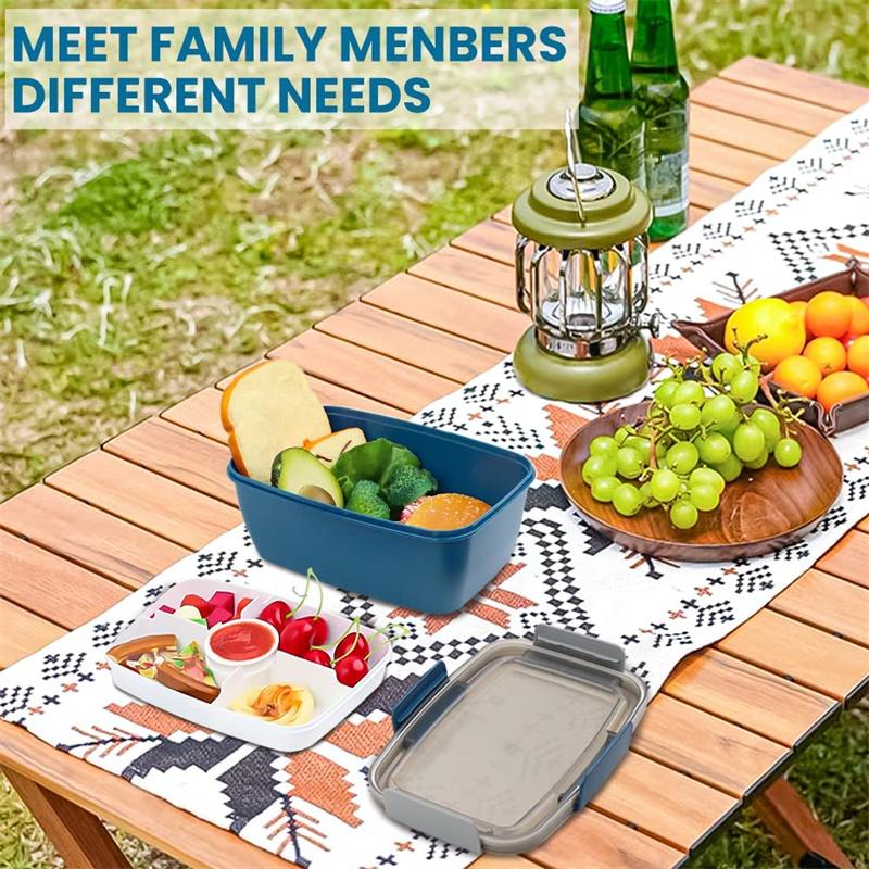 Large Microwave Safe Bento Box Big Salad Food Container 4 Compartment Tray BPA-Free Lunch Box Salad Bowl With Dressing Container