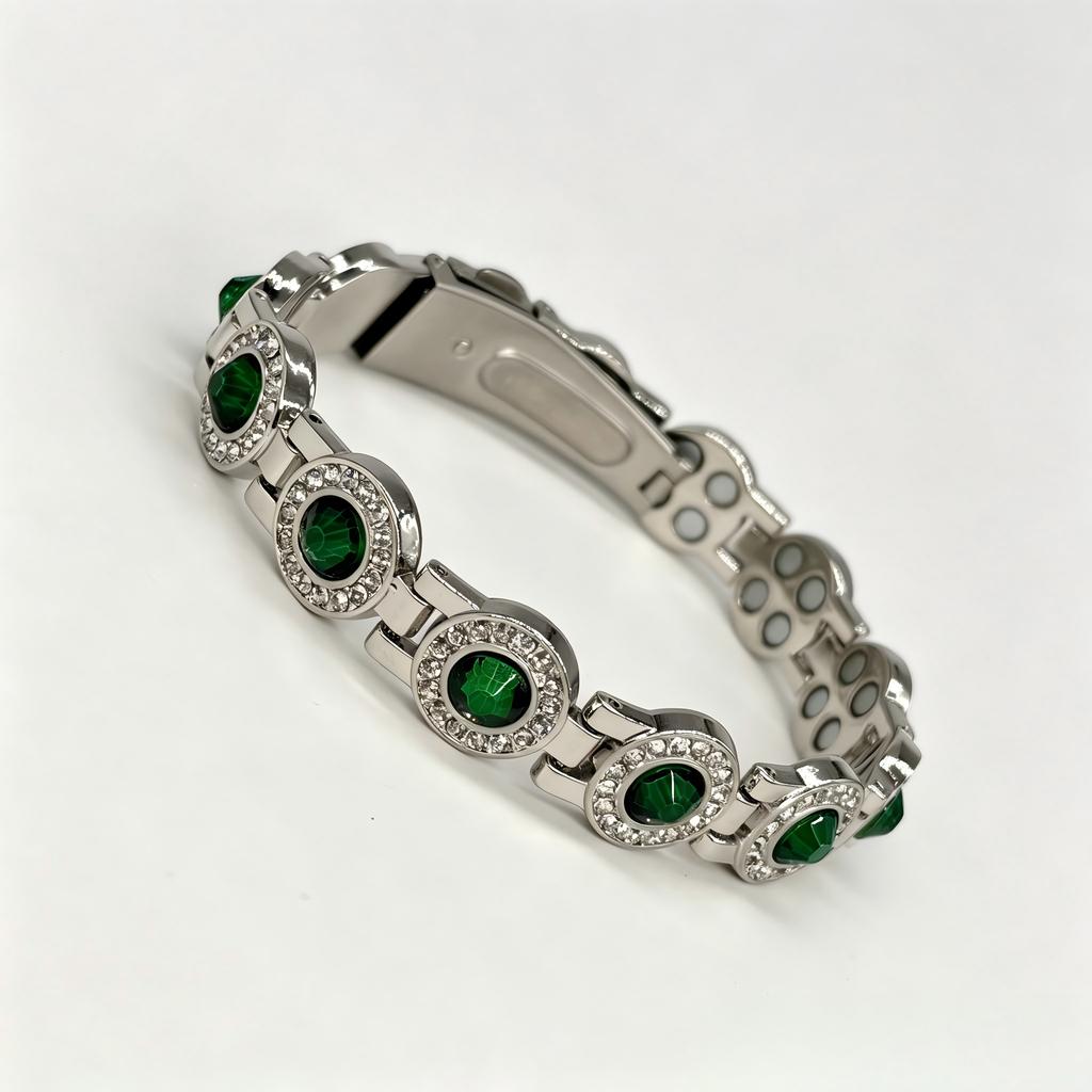 Ladies' magnetic bracelet with 4 magnets and round cut crystal, elegant jewelry accessory
