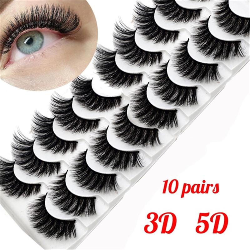10pairs Natural Long Thick Soft Cross Mink Lashes Handmade Black False ...