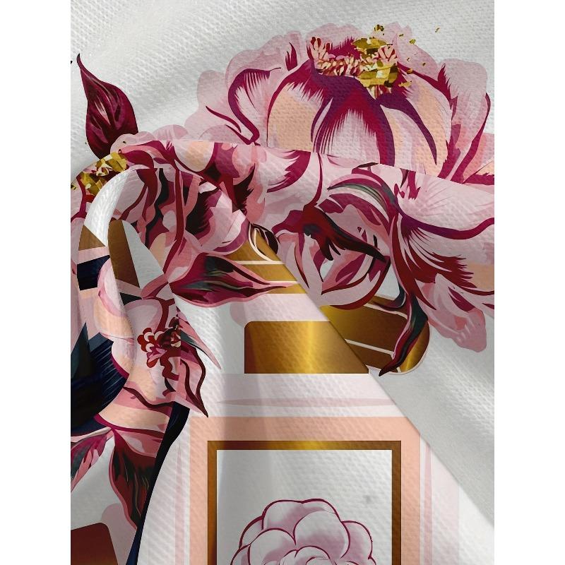 Europäische Größen Damen Ganzkörper-Print-T-Shirt mit 3D-Pinker Rose Schwarzem High-Heel-Schuh - Kurzarm Rundhals Lässige Bluse für - Tragen, Outfits