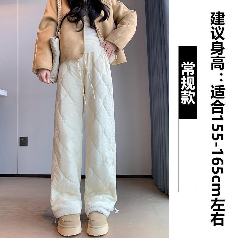 

White fleece cotton pants for women, a pair in autumn and winter, straight warm and fleece thickened windproof wide-leg pants for winter S