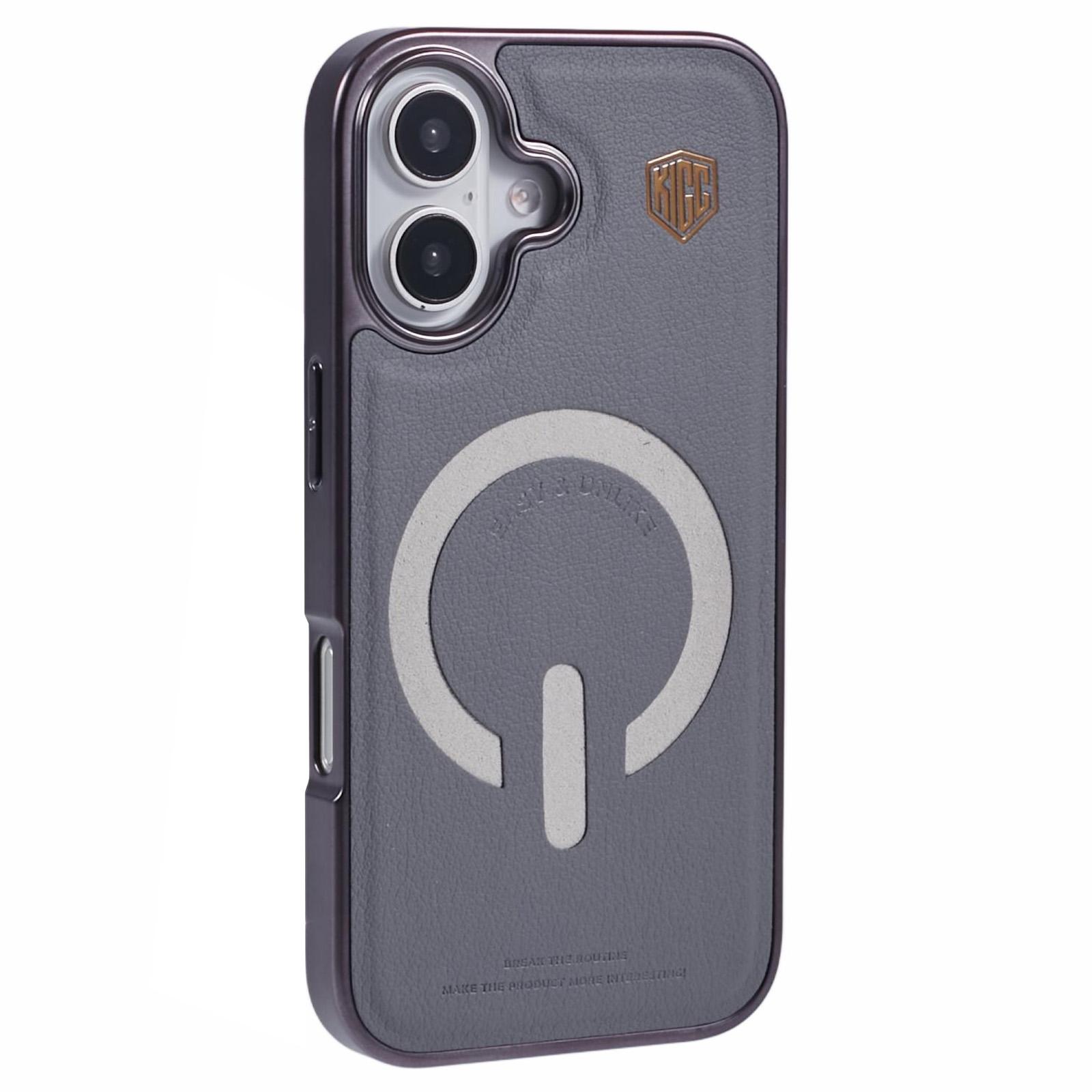 

KIGC For iPhone 16 Case Compatible with MagSafe Leather+PC+TPU Back Cover Grey