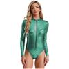Damen Meerjungfrauenschuppen Einteiliger Badeanzug Langarm Mock Neck Leotard für Poolparty Strandoutfit