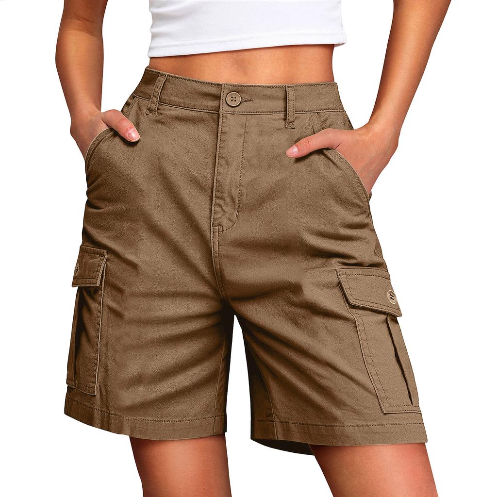 Hiking Shorts For Women Lightweight Elastic Waist Knee Length Cargo Shorts Golf Casual Summer Bermuda Shorts