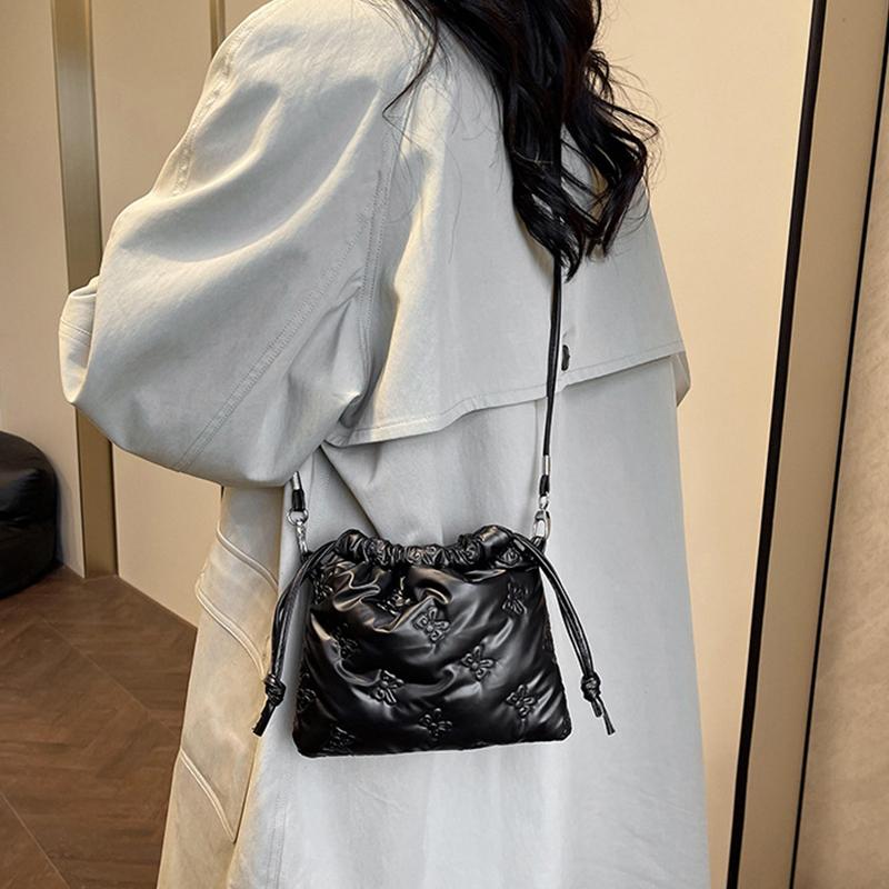 Fashion Butterfly Mini Crossbody Bags Drawstring Pu Leather Bucket Shoulder Bags Ladies Leisure Small Phone Handbags AVE