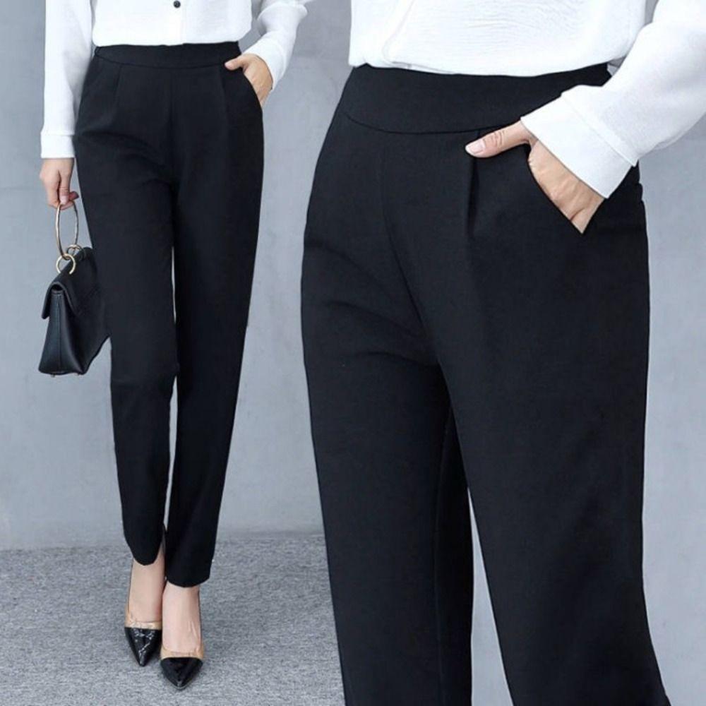 Slim Fit Business Harlan Pants Pleated High Waist Suit Pants Fashion Professional Pants Girl