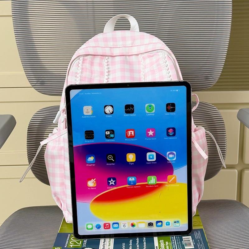 Schoolbag Mori small fresh plaid schoolbag large capacity cute soft cute bow student backpack light travel backpack
