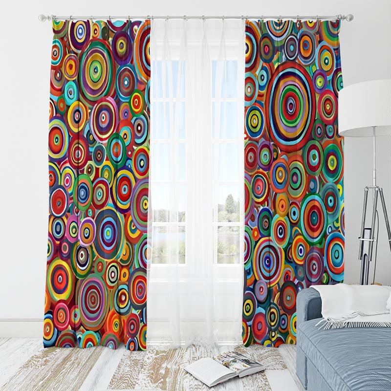 2pcs- Colorful romantic circular polyester material curtains, bathroom, bedroom, family room, and family room area decorative curtains