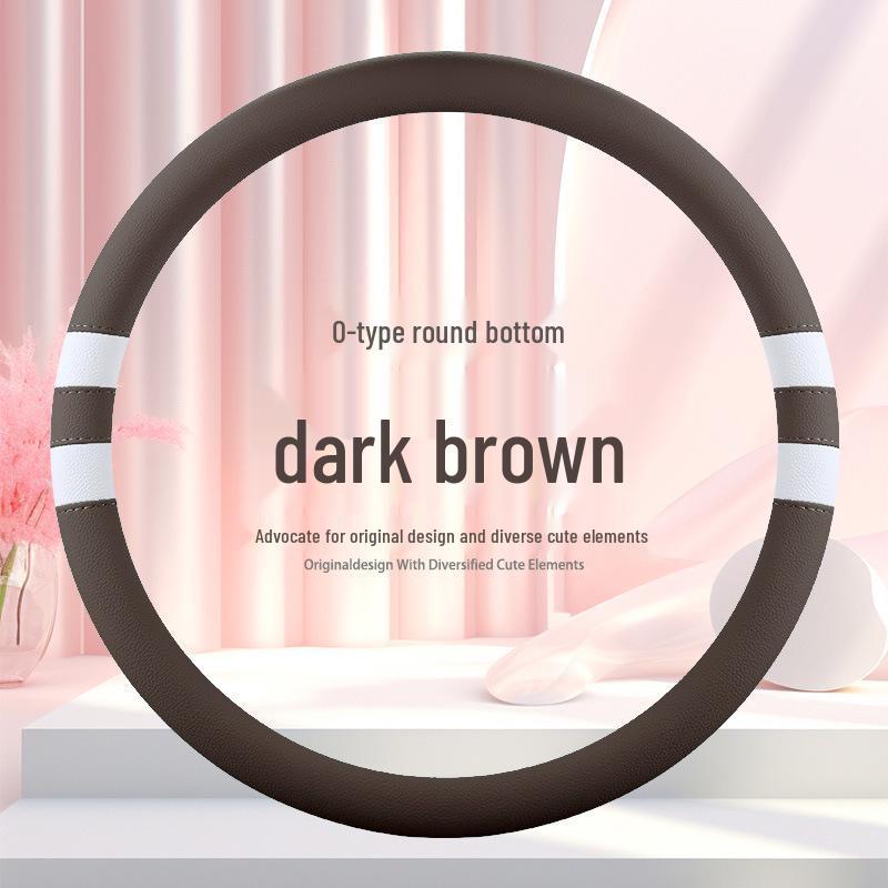 Universal D-Shape Leather Steering Wheel Cover: Ultra-Thin, Breathable, Non-Slip, All-Season Design