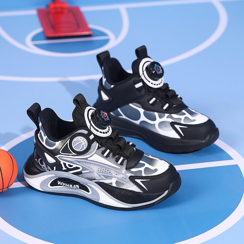 Spring 2025 Waterproof Leather Boys' Basketball Shoes for Kids - Wear-Resistant Trendy Running Shoes